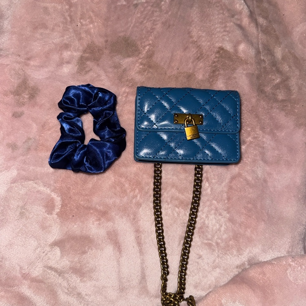 Kurt Geiger Blue Quilted Micro Bag with Gold Chain - Picture 5 of 5